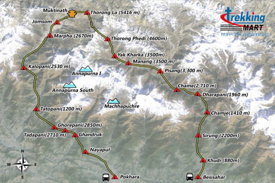 Annapurna Circuit Trekking-21 Days Trip Map