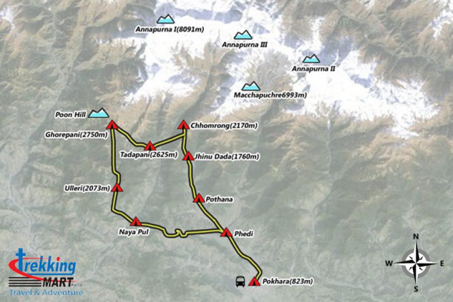 Annapurna Foothill Trekking-12 Days Trip Map