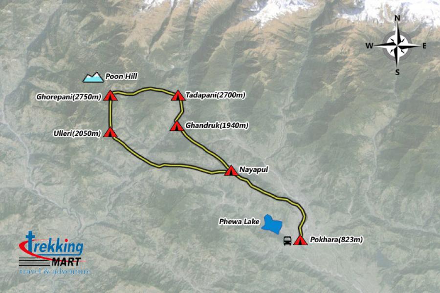 map of ghorepani trek