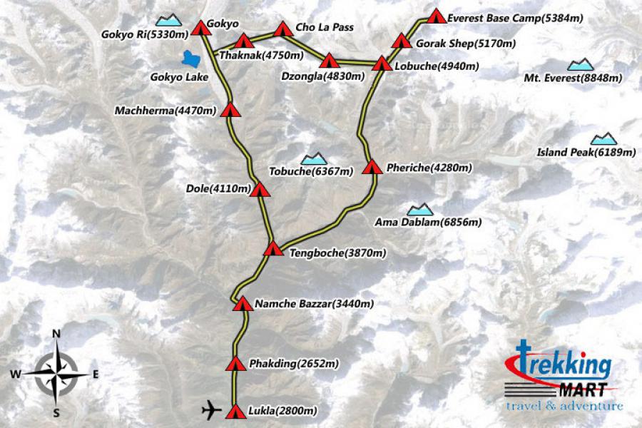 Gokyo Lake-Everest Base Camp Trek-18 Days  Trip Map