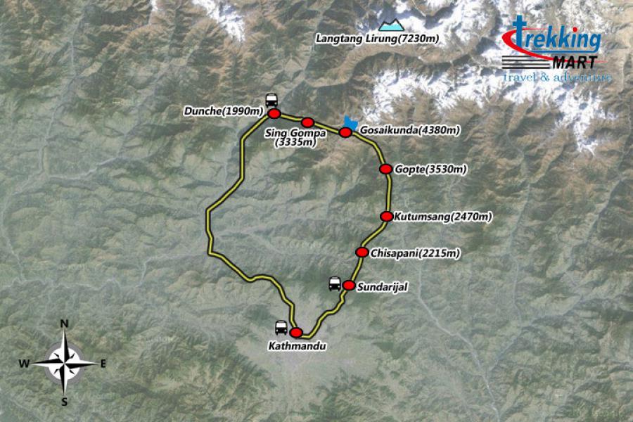 Gosainkunda Lake Trekking-9 Days Trip Map