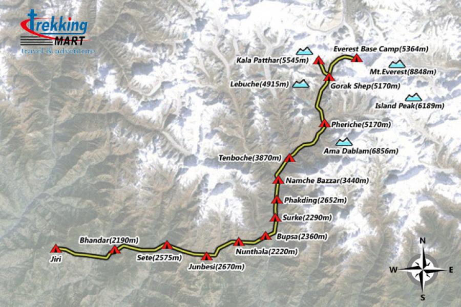 Jiri To Everest Base Camp Trekking-21 Days  Trip Map