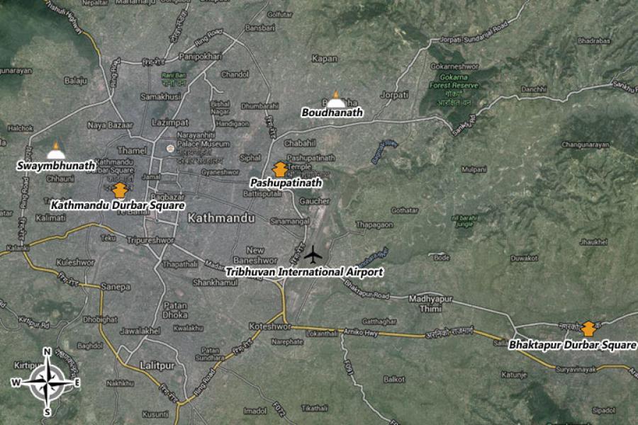 Kathmandu City Tour Trip Map