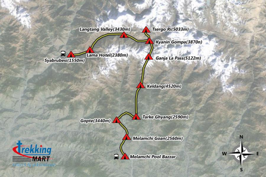 Ganjala Pass Trekking-14 Days Trip Map