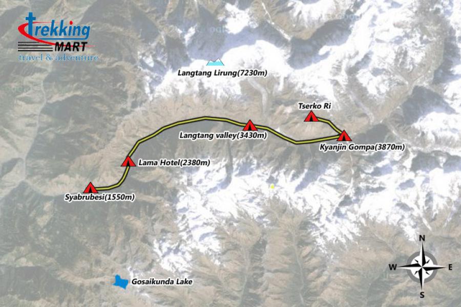 Langtang Valley Trekking-10 Days Trip Map