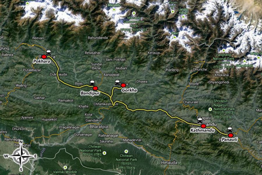 Nepal Eco-Culture Tour Trip Map