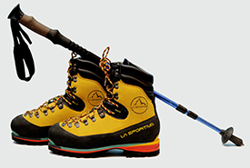 Hiking boot & stick